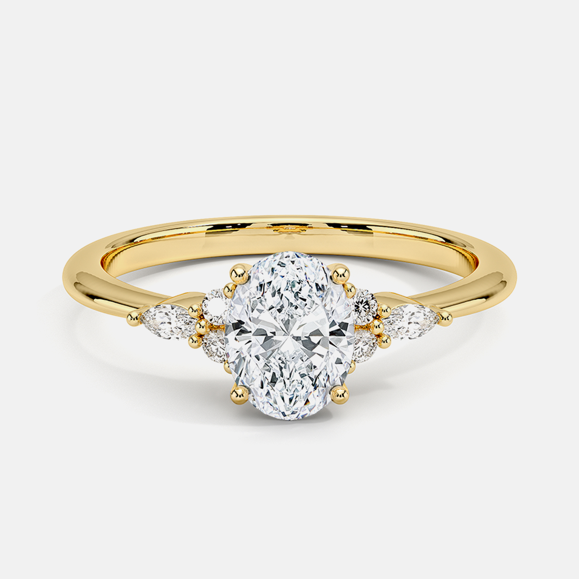 Oval Design Yüzük - 14K Beyaz Altın 1 ct