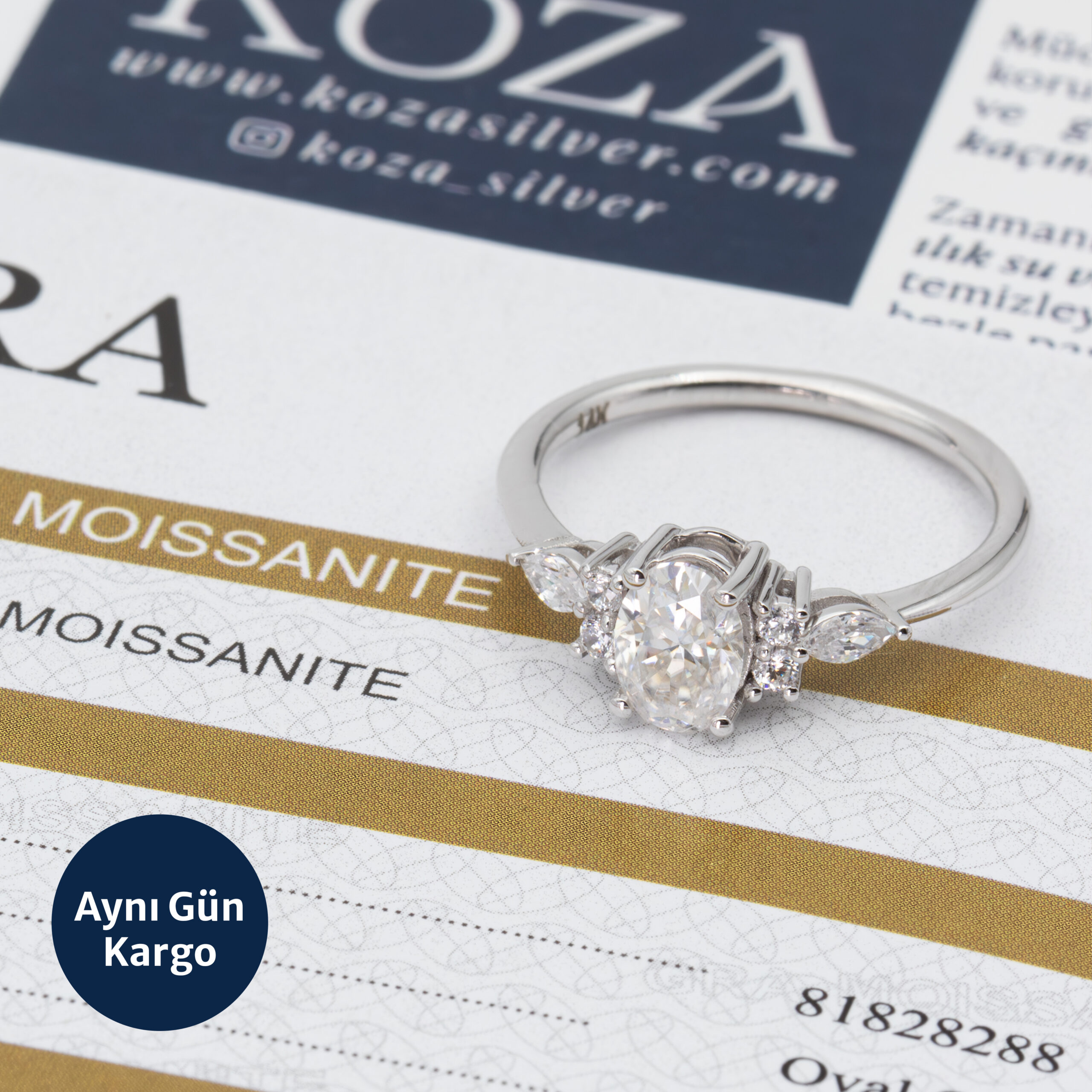 Oval Design Yüzük - 14K Beyaz Altın 1 ct